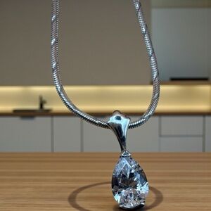 Vintage Sterling Stamped Silver Necklace with Teardrop Pendant